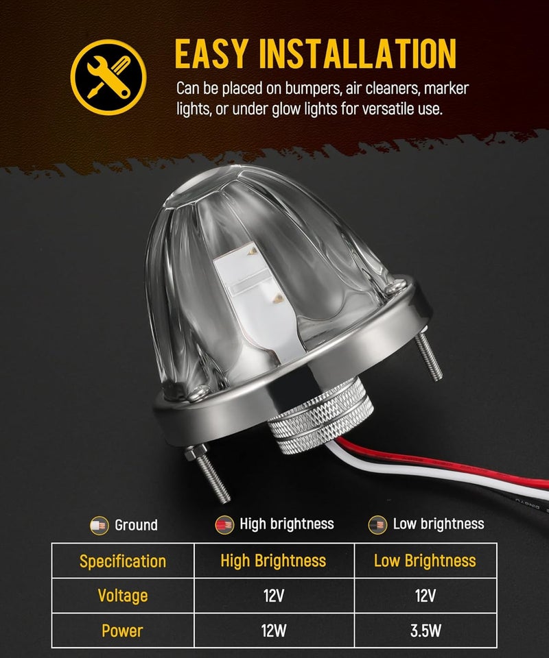 Partsam 2Pcs Glass Watermelon Lights [Patented] Clear Lens Blue LED Side Marker Clearance Lights with Bezel Replacement for Kenworth Peterbilt Freightliner Trucks - Image 4